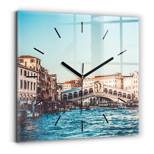 Wanduhr quadratisch mit motiv Rialto-Brücke in Venedig