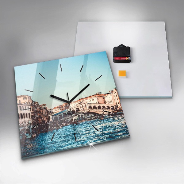 Wanduhr quadratisch mit motiv Rialto-Brücke in Venedig