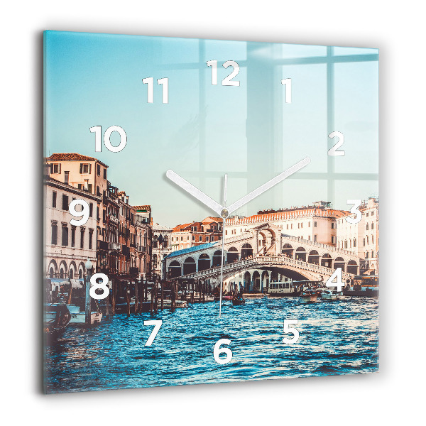 Wanduhr quadratisch mit motiv Rialto-Brücke in Venedig