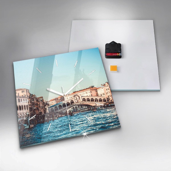 Wanduhr quadratisch mit motiv Rialto-Brücke in Venedig