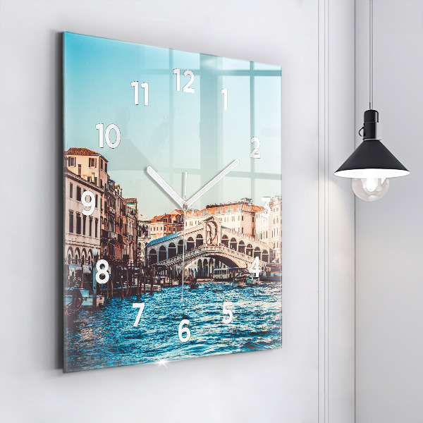 Wanduhr quadratisch mit motiv Rialto-Brücke in Venedig