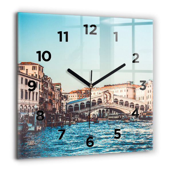Wanduhr quadratisch mit motiv Rialto-Brücke in Venedig