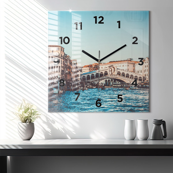 Wanduhr quadratisch mit motiv Rialto-Brücke in Venedig