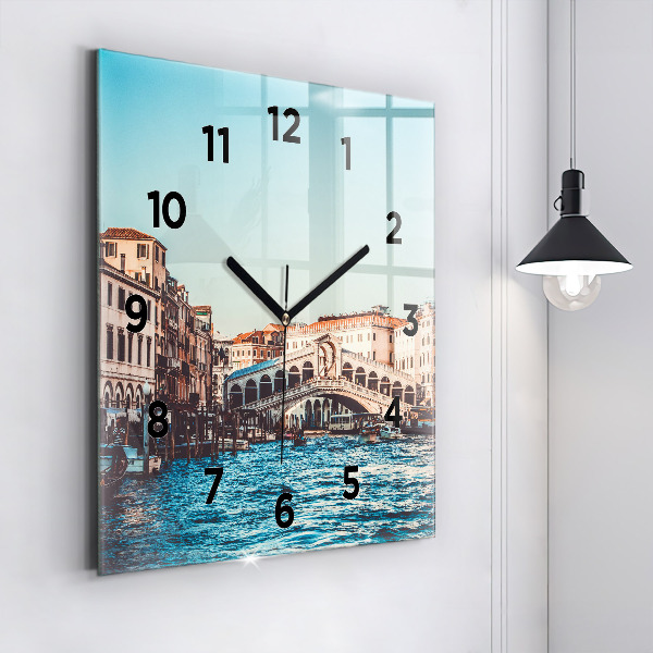 Wanduhr quadratisch mit motiv Rialto-Brücke in Venedig