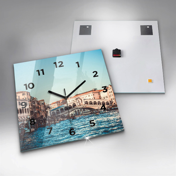 Wanduhr quadratisch mit motiv Rialto-Brücke in Venedig