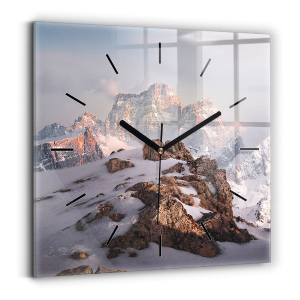 Wanduhr modern quadratisch Berg mit Schnee bedeckt