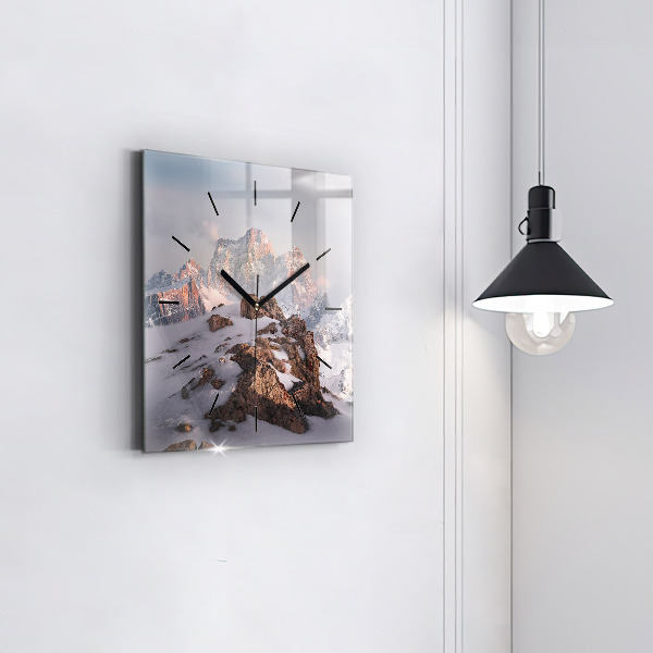 Wanduhr modern quadratisch Berg mit Schnee bedeckt