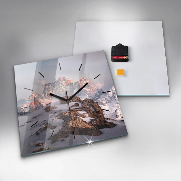 Wanduhr modern quadratisch Berg mit Schnee bedeckt