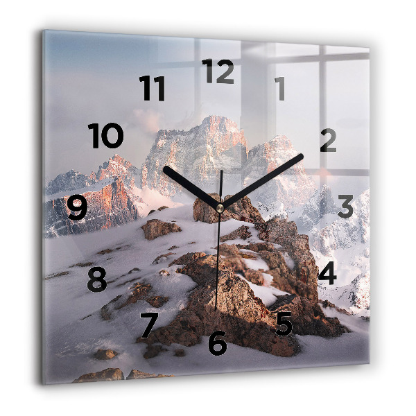 Wanduhr modern quadratisch Berg mit Schnee bedeckt