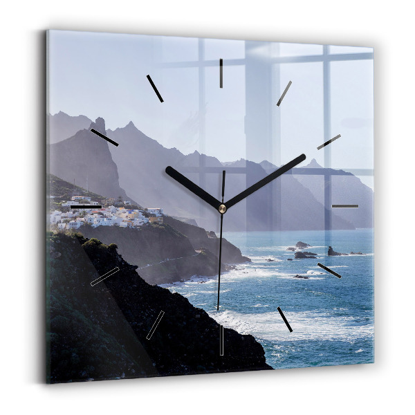 Wanduhr quadratisch mit motiv Berge am Meer