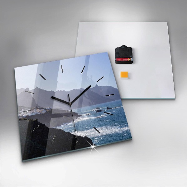 Wanduhr quadratisch mit motiv Berge am Meer