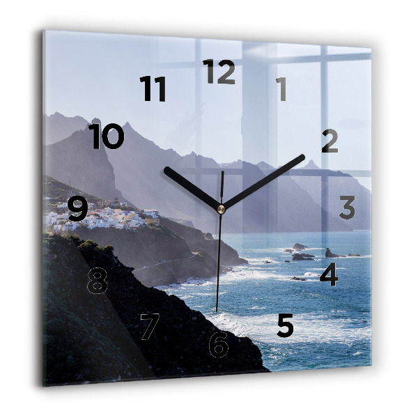 Wanduhr quadratisch mit motiv Berge am Meer