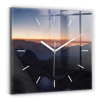 Wanduhr quadratisch Berge bei Sonnenuntergang