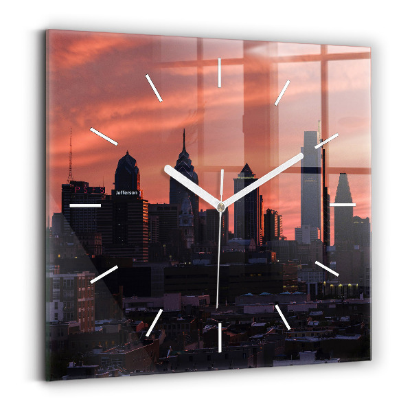Wanduhr quadratisch mit motiv Skyline von Philadelphia