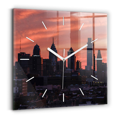 Wanduhr quadratisch mit motiv Skyline von Philadelphia