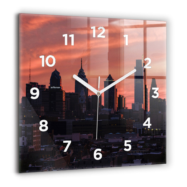 Wanduhr quadratisch mit motiv Skyline von Philadelphia