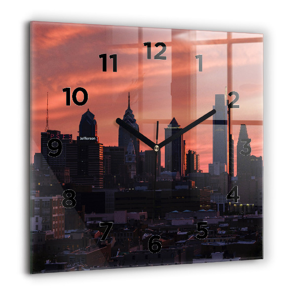 Wanduhr quadratisch mit motiv Skyline von Philadelphia