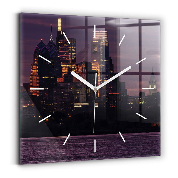 Wanduhr quadratisch mit motiv Philadelphia Stadtpanorama