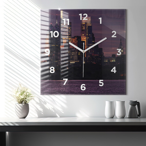 Wanduhr quadratisch mit motiv Philadelphia Stadtpanorama