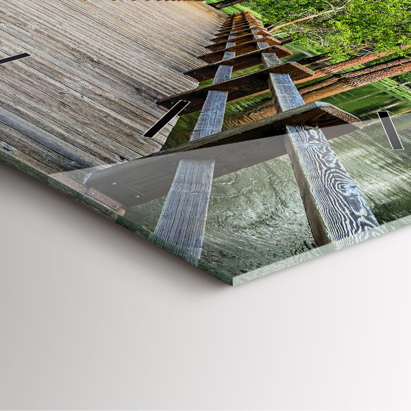 Wanduhr modern quadratisch Yosemite Holzbrücke