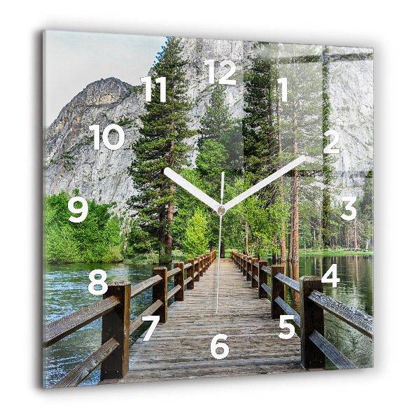 Wanduhr modern quadratisch Yosemite Holzbrücke