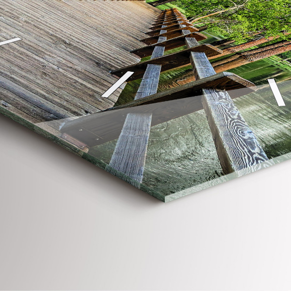 Wanduhr modern quadratisch Yosemite Holzbrücke