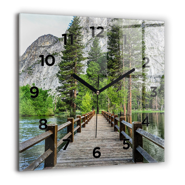 Wanduhr modern quadratisch Yosemite Holzbrücke