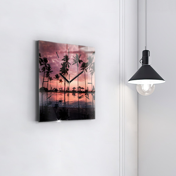 Wanduhr modern quadratisch Palmen auf Hawaii