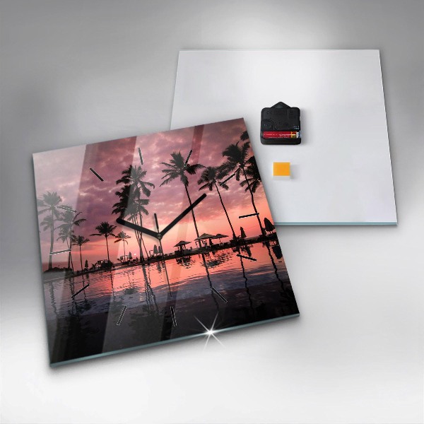 Wanduhr modern quadratisch Palmen auf Hawaii