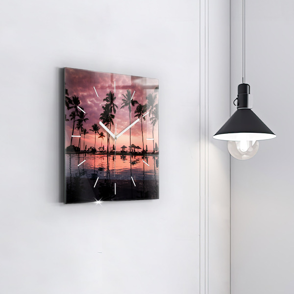 Wanduhr modern quadratisch Palmen auf Hawaii