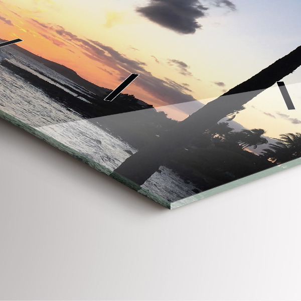 Wanduhr modern quadratisch Palme und Sonnenaufgang