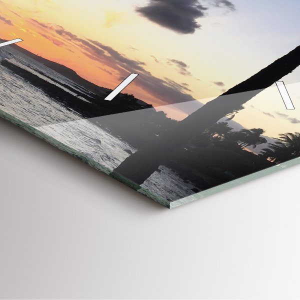 Wanduhr modern quadratisch Palme und Sonnenaufgang