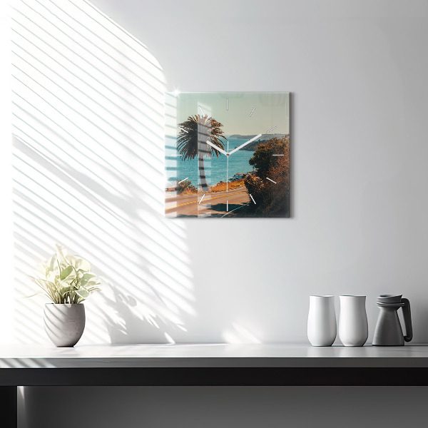 Wanduhr quadratisch Palmen in Malibu