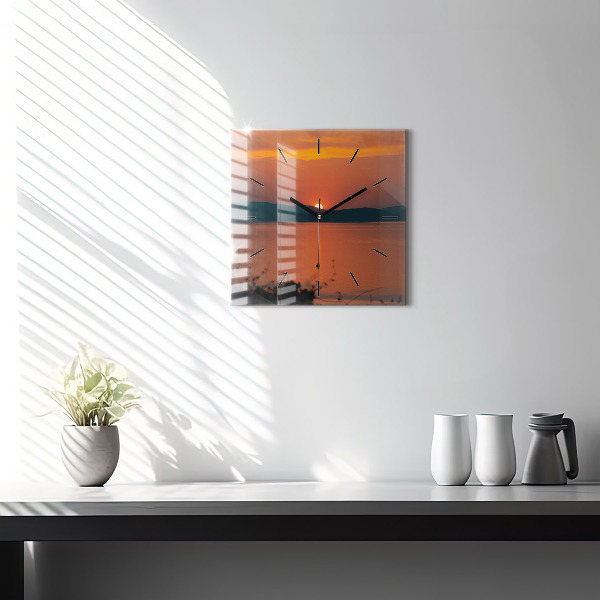 Wanduhr quadratisch Balaton am Abend