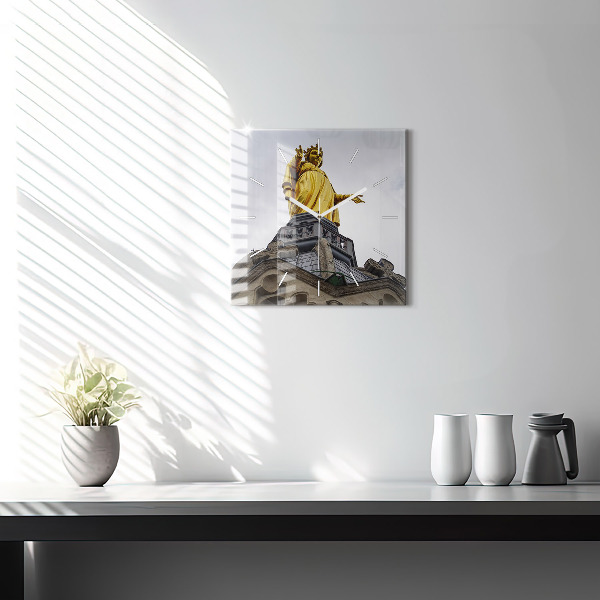 Wanduhr modern quadratisch Marienstatue in Lyon