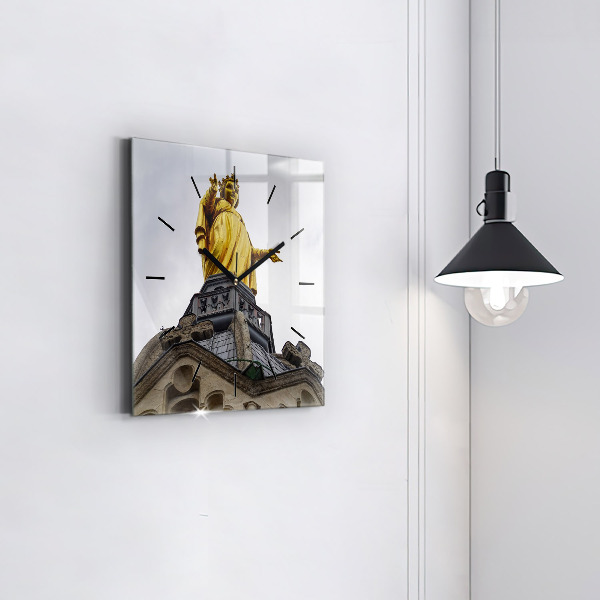 Wanduhr modern quadratisch Marienstatue in Lyon