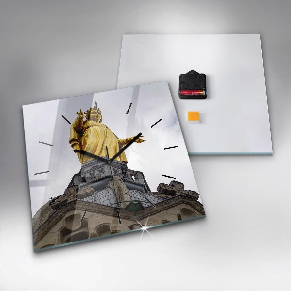 Wanduhr modern quadratisch Marienstatue in Lyon