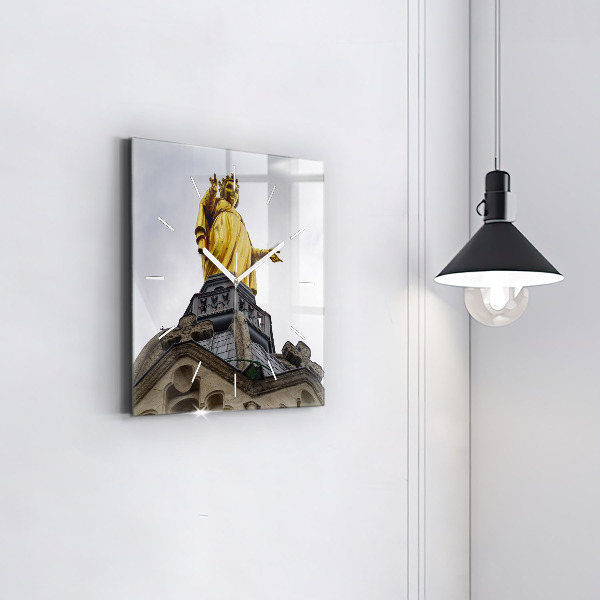 Wanduhr modern quadratisch Marienstatue in Lyon
