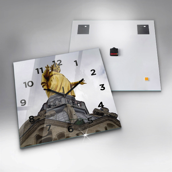 Wanduhr modern quadratisch Marienstatue in Lyon