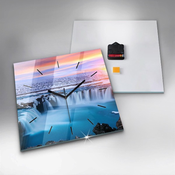 Wanduhr modern quadratisch Godafoss-Wasserfall in Island