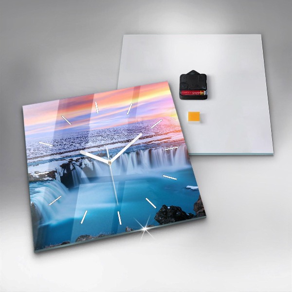 Wanduhr modern quadratisch Godafoss-Wasserfall in Island