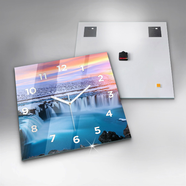 Wanduhr modern quadratisch Godafoss-Wasserfall in Island