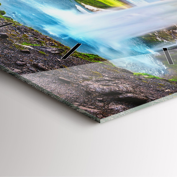 Wanduhr quadratisch mit motiv Wasserfall in Island