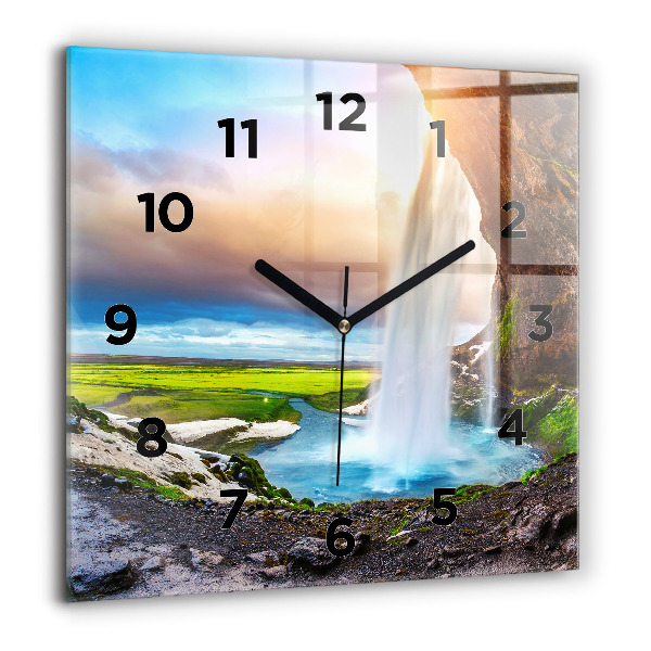 Wanduhr quadratisch mit motiv Wasserfall in Island