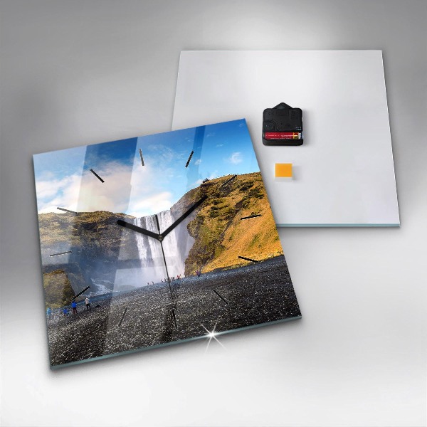 Wanduhr modern quadratisch Wasserfall in Island