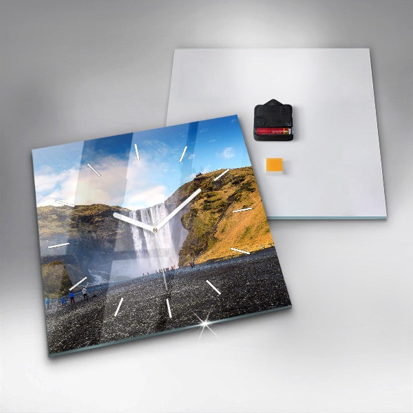 Wanduhr modern quadratisch Wasserfall in Island