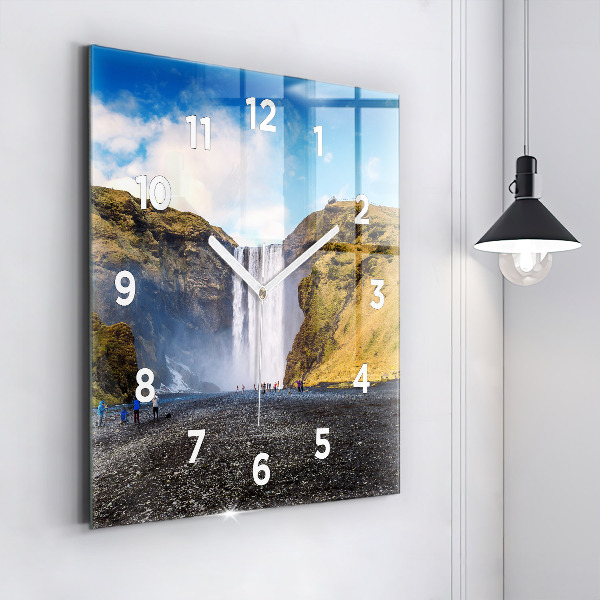 Wanduhr modern quadratisch Wasserfall in Island