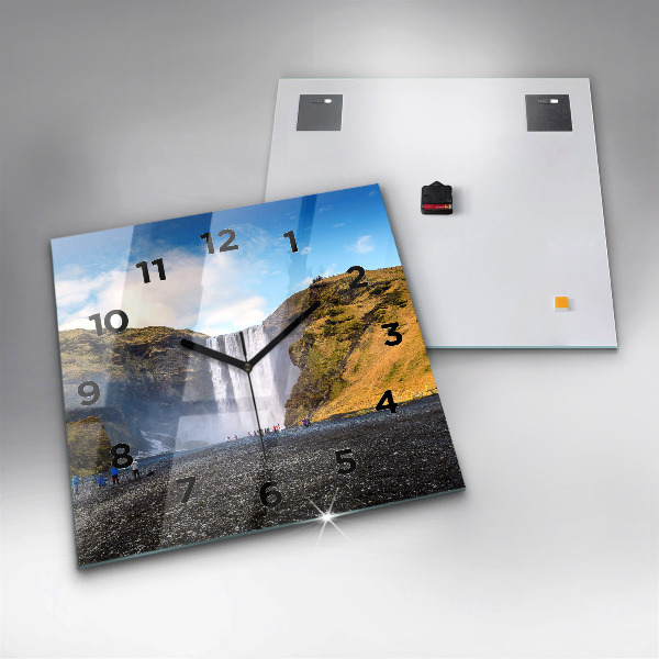 Wanduhr modern quadratisch Wasserfall in Island