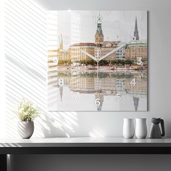 Wanduhr modern quadratisch Hamburg Fluss Deutschland