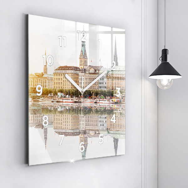 Wanduhr modern quadratisch Hamburg Fluss Deutschland